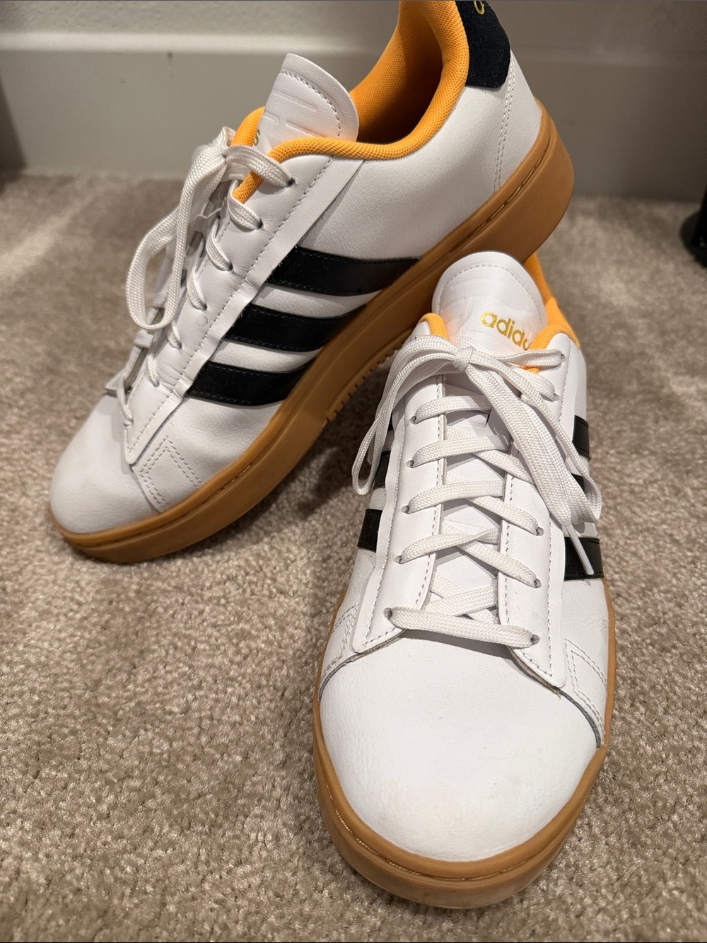 adidas White Black Yellow Court Sneakers